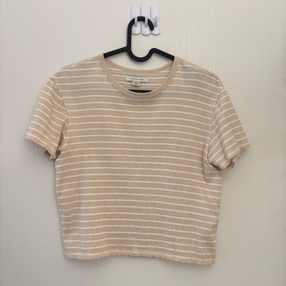 American Eagle Striped Beige and White Women's Top